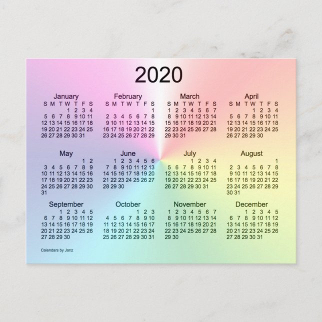 Cartão Postal Mini calendário Shimmer 2020 por Janz (Frente)