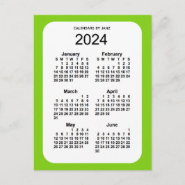 Cartão Postal Mini calendário verde amarelo 2024 de 6 meses por