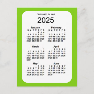 Cartão Postal Mini calendário verde amarelo 2025, 6 meses, por J