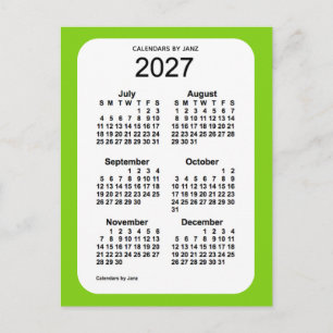 Cartão Postal Mini calendário verde amarelo 2027 de 6 meses por