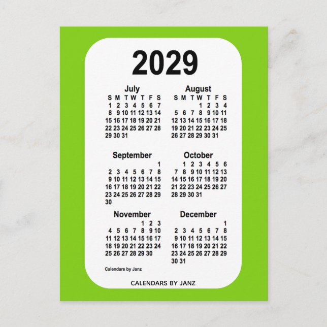 Cartão Postal Mini calendário verde amarelo 2029 de 6 meses por  (Frente)