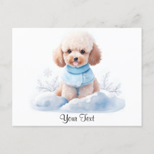 Cartão Postal Miniatura de Poodle Cachorrinho Apricot em Aquarel