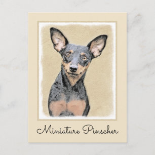 Cartão Postal Miniatura Pinscher Pintando Bela Arte Original de 