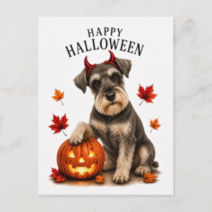 Cartão Postal Miniatura Schnauzer Halloween