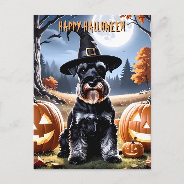 Cartão Postal Miniatura Schnauzer Halloween (Frente)