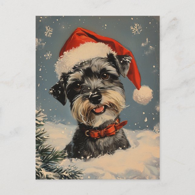 Cartão Postal Miniatura Schnauzer Natal (Frente)