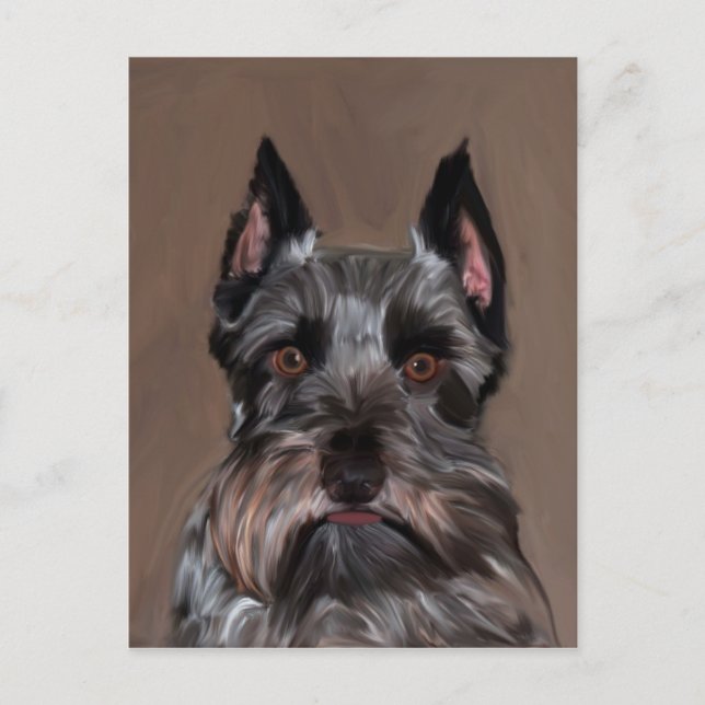 Cartão Postal Miniatura Schnauzer — Pintura De Cor De Água (Frente)
