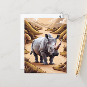 Cartão Postal Miniatura Whimsical Rhino Animal Hybrid Art