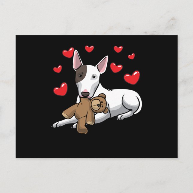 Cartão Postal Miniature Bull Terrier Dog With Stuffed Animal (Frente)