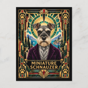 Cartão Postal Miniature Schnauzer, Cão Art Déco