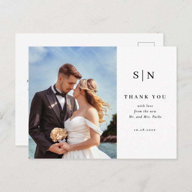 Cartão Postal Minimal and Chic | Photo Wedding Thank You (Frente/Verso)