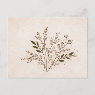 Cartão Postal Minimal Boho Botanical Line Art Leaf Illustration