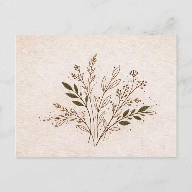 Cartão Postal Minimal Boho Botanical Line Art Leaf Illustration (Frente)