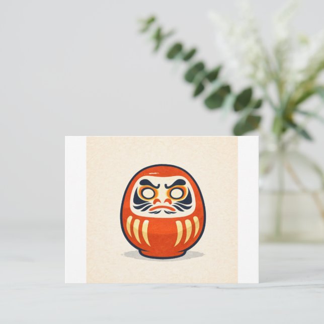 Cartão Postal Minimal Daruma – Japanese Folk Art Postcard (Em pé/Frente)