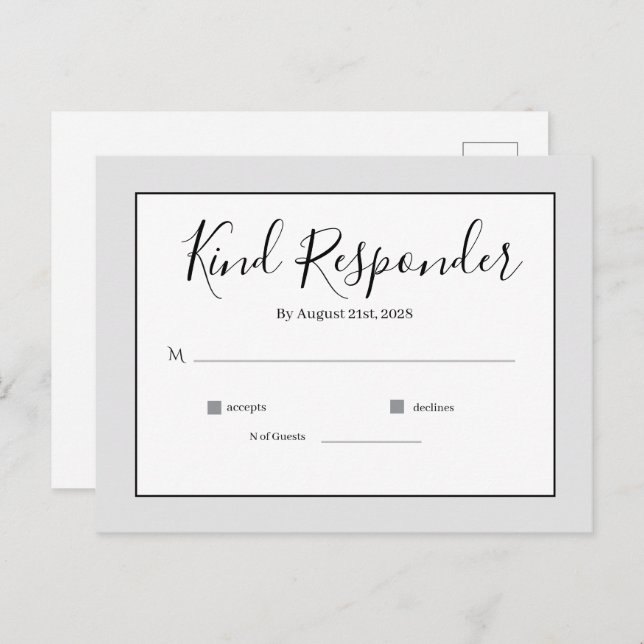 Cartão Postal Minimal Elegant Wedding RSVP Postcard (Frente/Verso)
