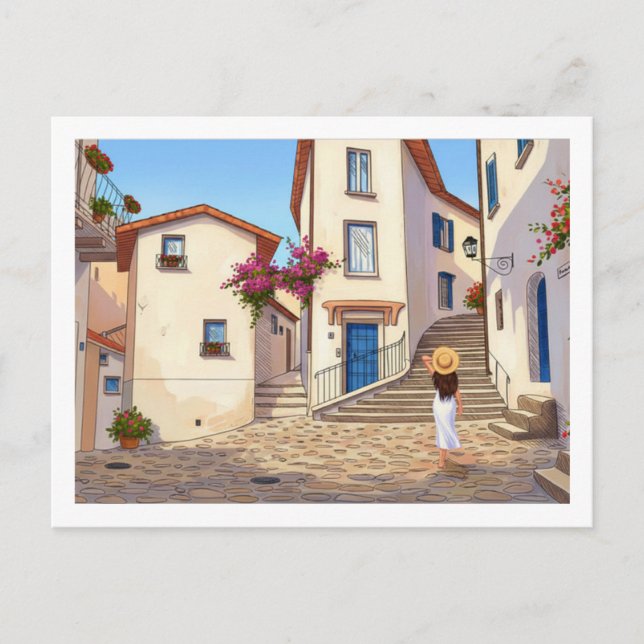 Cartão Postal Minimalist European Street Illustration  (Frente)