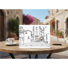 Cartão Postal Minimalist European Street Illustration 