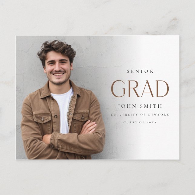 Cartão Postal Minimalist Graduate Senior Grad Photo Announcement (Frente)