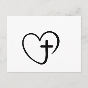Cartão Postal Minimalist Heart and Cross Faith Design