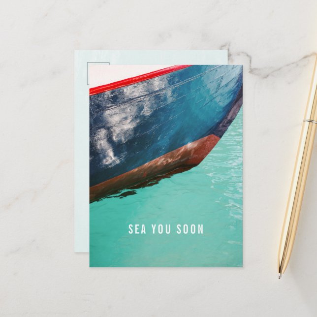 Cartão Postal Minimalist Nautical Abstract Boat Sea You Soon (Frente/Verso In Situ)