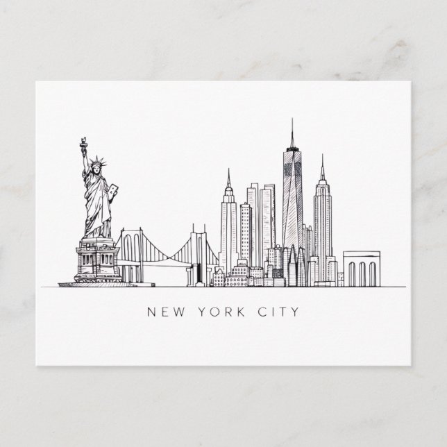 Cartão Postal Minimalist New York City Skyline Line Art (Frente)