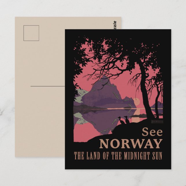 Cartão Postal Minimalist Norway Sunset Poster - Mountain Fjord (Frente/Verso)