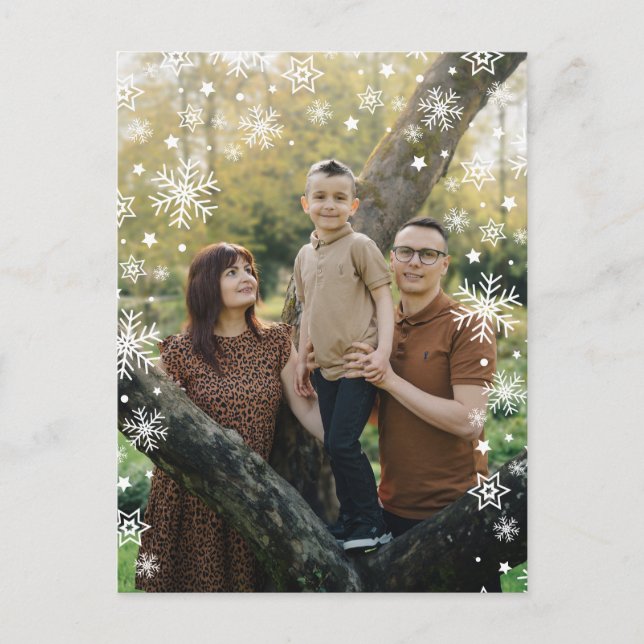 Cartão Postal Minimalist Snowflake Frame Photo Overlay Holiday (Frente)
