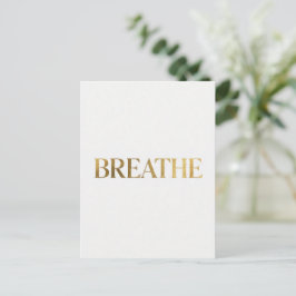 Cartão Postal Minimalist typography with gold word breathe