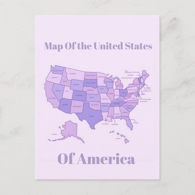 Cartão Postal Minimalist United States Map Pink Purple Art (Frente)
