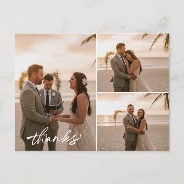 Cartão Postal Minimalist Wedding Photo Collage Thank You Card (Frente)