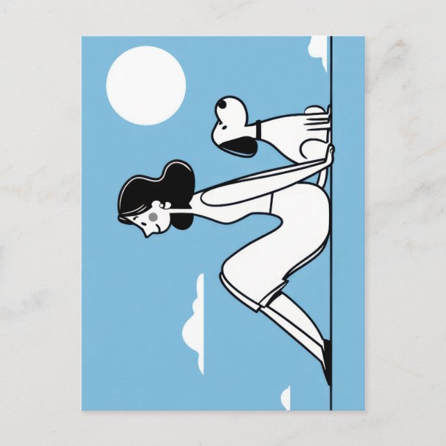Cartão Postal Minimalist Woman and Dog Illustration (Frente)