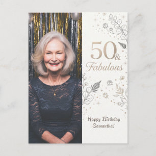 Cartão Postal Minimalista 50 e Floral Dobrada Foto Fabulosa