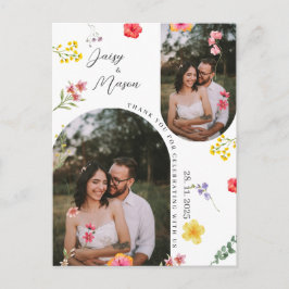 Cartão Postal Minimalista Agradecimento Botânico de Flores Silve