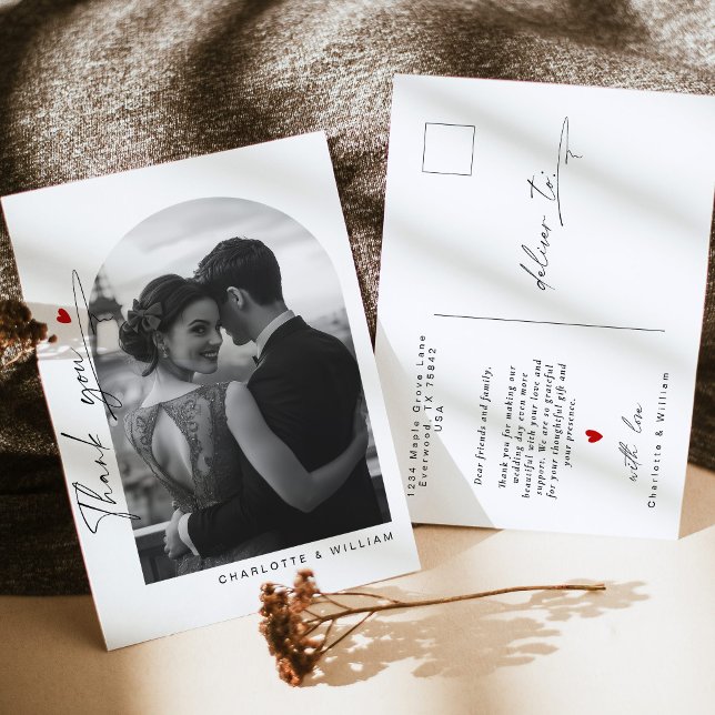 Cartão Postal Minimalista Arco Foto Casamento Obrigado (Criador carregado)