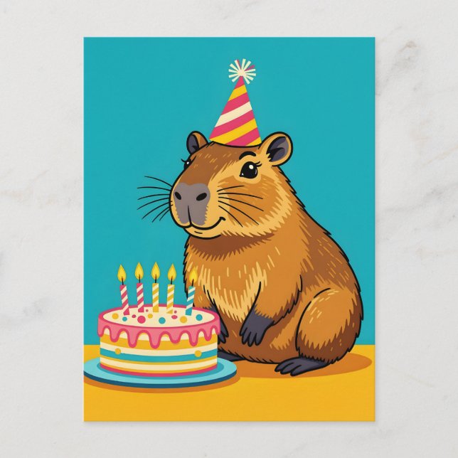 Cartão Postal Minimalista Capybara Birthday (Frente)