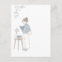 Cartão Postal Minimalista Cinza Azul de Folheio de