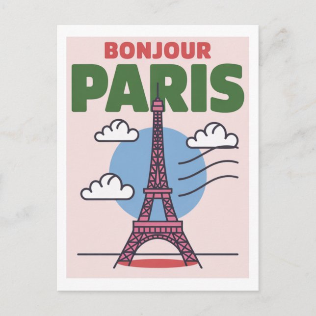 Cartão Postal Minimalistic Paris Iconic Eiffel Tower French City (Frente)