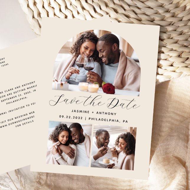 Cartão Postal Mínimo 3 Beige de Colagem de Fotografias Salvar a  (Criador carregado)