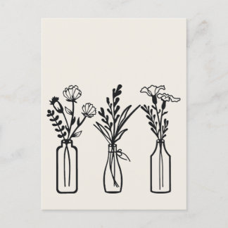 Cartão Postal Mínimo | 3 Vases Flores | Moderno