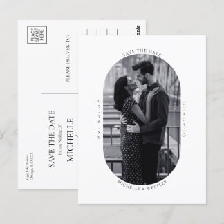 Cartão Postal Mínimo de Foto de Casamento Preto e Branco Salvar 