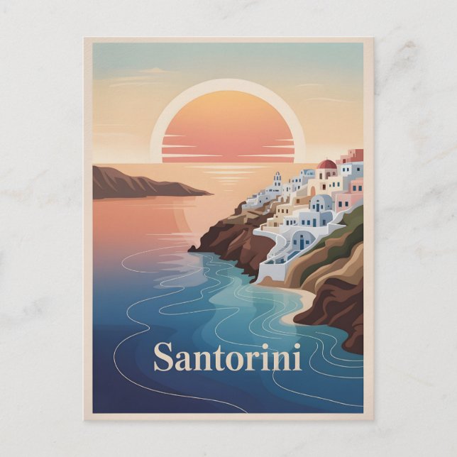 Cartão Postal Mínimo de safagem de Santorini (Frente)