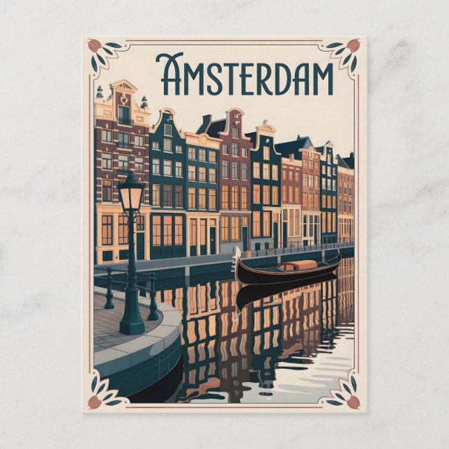 Cartão Postal Mínimo de vintagem de Amsterdã (Frente)