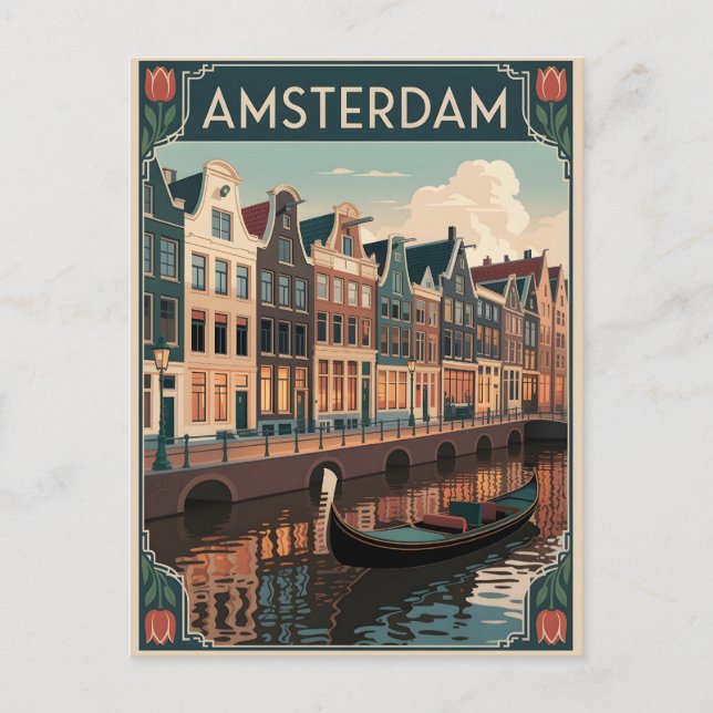 Cartão Postal Mínimo de vintagem de Amsterdã (Frente)