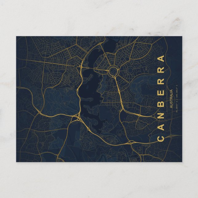 Cartão Postal Mínimo do Mapa da Austrália Canberra (Frente)