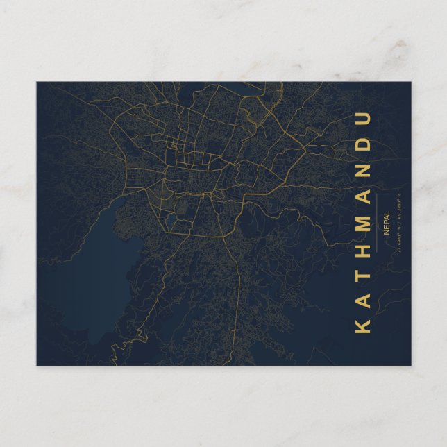Cartão Postal Mínimo do Mapa da Cidade de Catmandu (Frente)