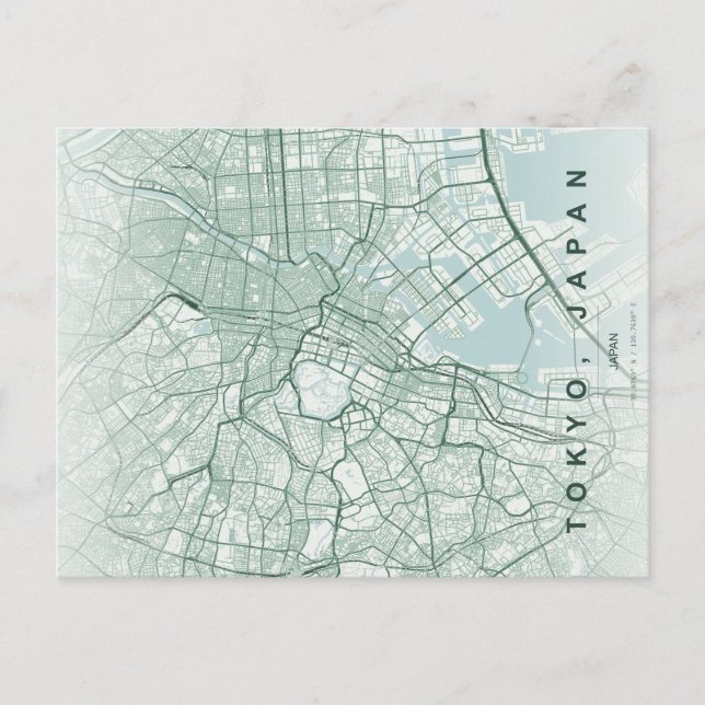 Cartão Postal Mínimo do Mapa da Cidade de Tóquio J (Frente)