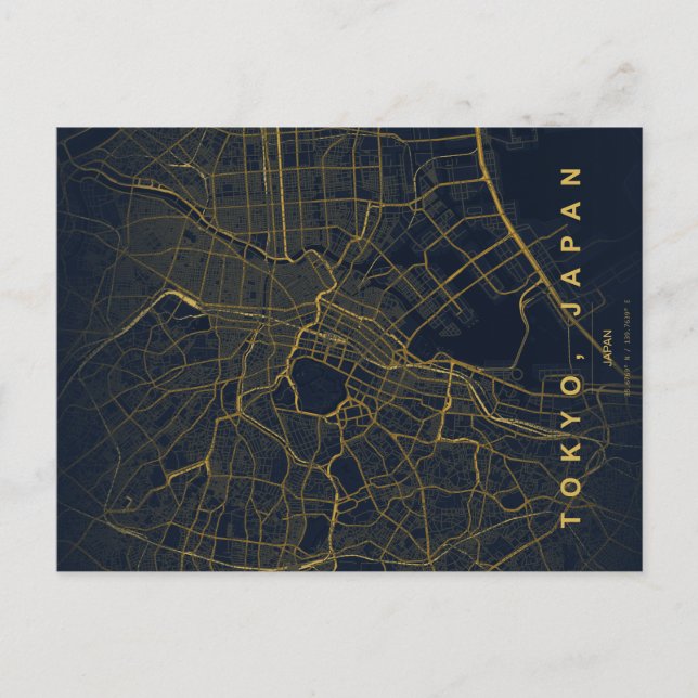 Cartão Postal Mínimo do Mapa da Cidade de Tóquio J (Frente)
