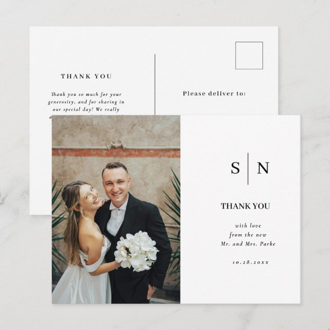 Cartão Postal Mínimo e Chic | Casamento Branco e Preto (Frente/Verso)