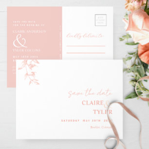Cartão Postal Mínimo Elegante, Casamento Cor-De-Rosa Esmagado Sa
