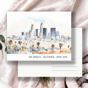 Cartão Postal Mínimo Los Angeles, Califórnia Aquarela Viagem